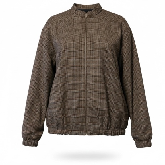 Vintage BonWorth Plaid Zip Up Jacket L/XL Brown Checkered USA Made 🇺🇸 1990s 1980 - Picture 1 of 9